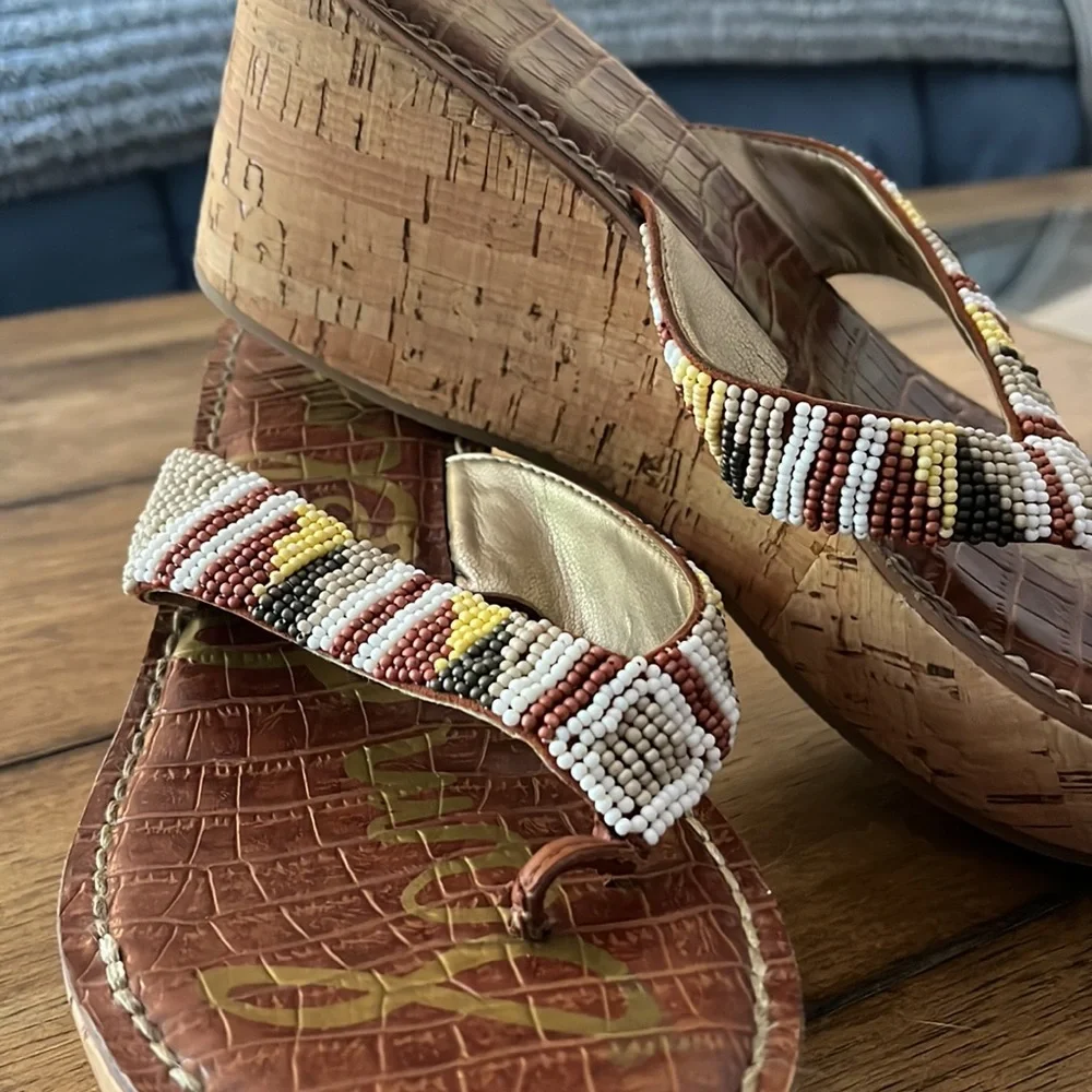 Beaded Sam Edelman Wedged Sandals - Picture 2 of 7